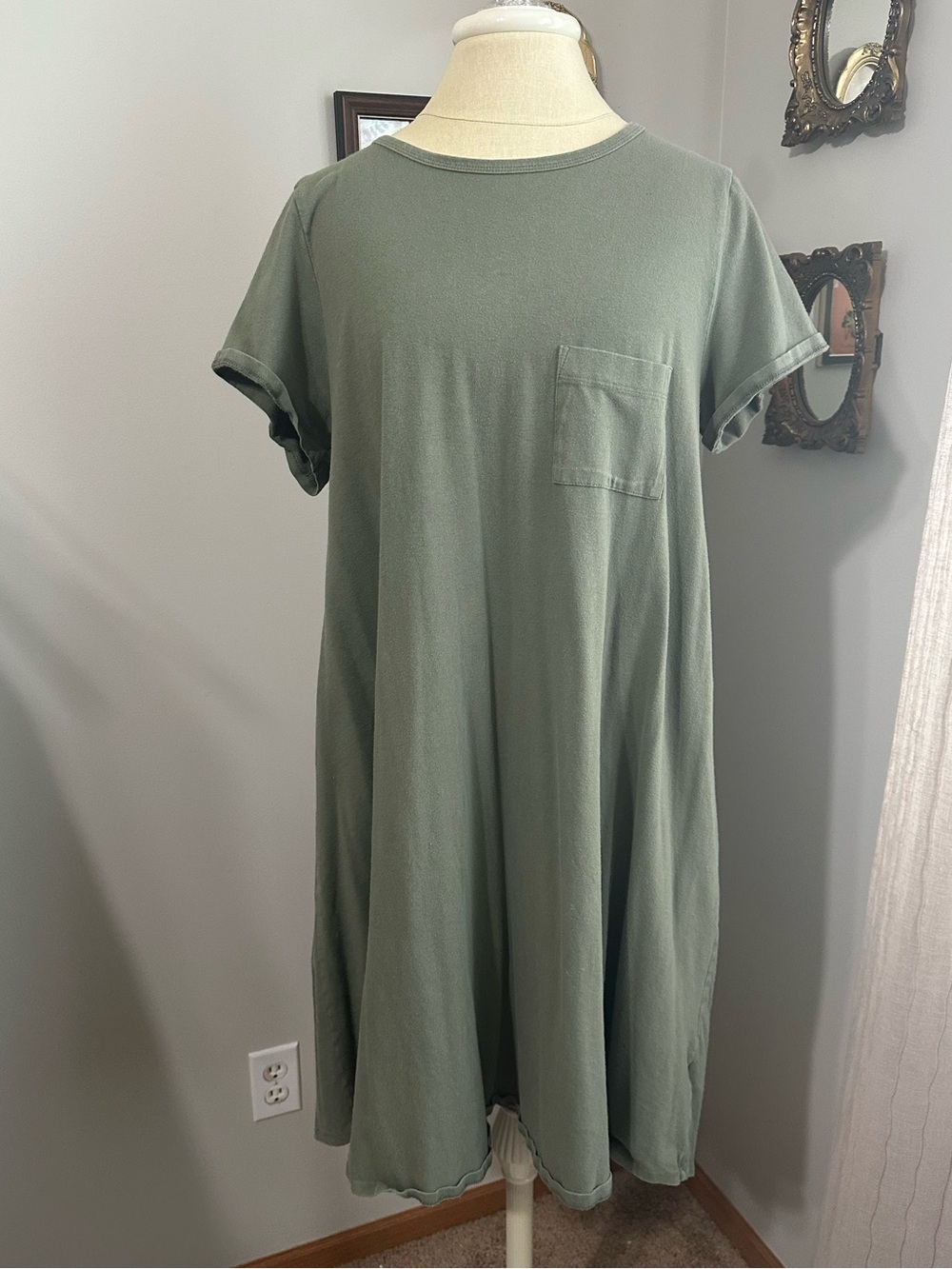 LuLaRoe Olive Green Carly T-Shirt Dress with Pocket